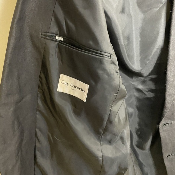 VINTAGE Guy Laroche Paris Black Men’s Linen Blend Blazer Jacket Sz 40R (42R) - Picture 16 of 16